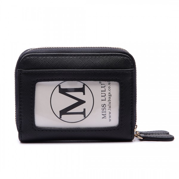 LP6680 - Miss Lulu Leather Look Double Zipped Coin Purse Black